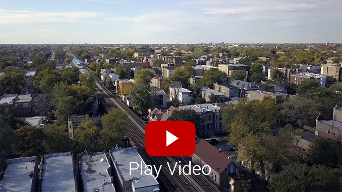 Aerial view of Chicago suburbs